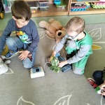 Dwóch chłopców z grupy Pszczółki mierzy ciśnienie swoim pluszowym maskotkom..jpg