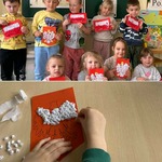 Na zdjęciu widoczne są dzieci z grupy Pszczółki z wykonanymi pracami plastycznymi pt. Symbole Polski..jpg