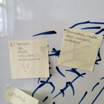 Zbliżenie fragmentu tablicy z rysunkiem drzewa oraz karteczkami z wypisanymi emocjami, m.in. strach, złość, smutek i bezradność.