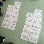 Dzieci wspólnie segregują komunikaty na życzliwe i raniące.