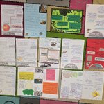 Prace plastyczno-pisarskie uczniów klasy 2D przedstawiające kolorowe gazetki z ciekawostka.jpg