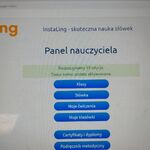 Zdjęcie 4- przedstawia interfejs panelu nauczyciela na platformie InstaLing. Znajdują się tam ikonki z nazwami klasy, słówka, moje ćwiczenia, certyfikaty i dyplomy, podręcznik metodyczny.